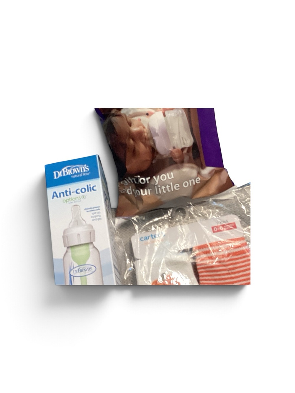Baby Gift Set: Anti-Colic Baby Bottle , Natural Bottle , Socks 0-6 mo NEW